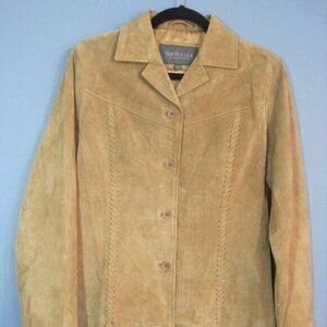 Van Heusen Womens Tan Suede Leather Jacket Button Front Small